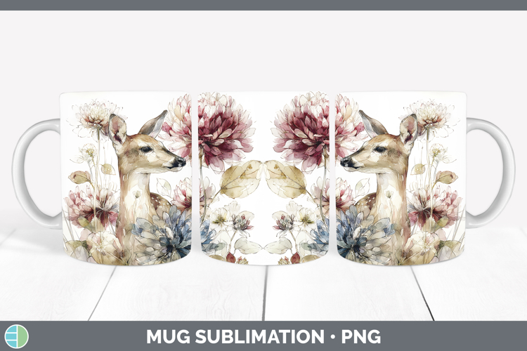 Deer Mug Wrap Animals Autumn Floral Sublimation Coffee Cup