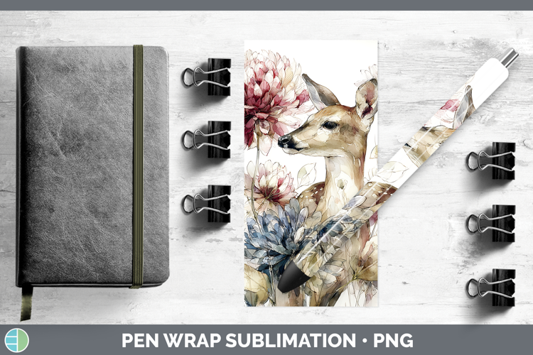 Deer Pen Wrap Animals Autumn Floral Sublimation Pen Designs