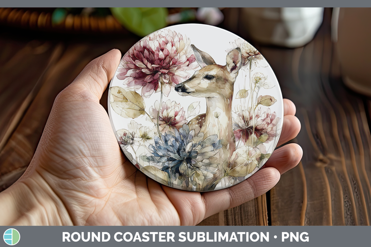 Deer Round Coaster Animals Autumn Floral Sublimation Coaste