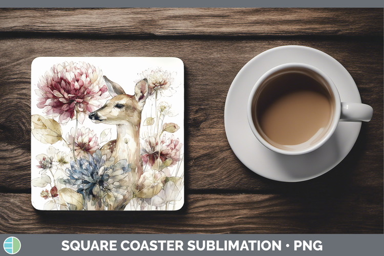 Deer Square Coaster Animals Autumn Floral Sublimation Coast