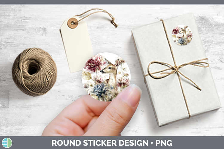 Animals Autumn Floral Deer Stickers | Round Labels Designs