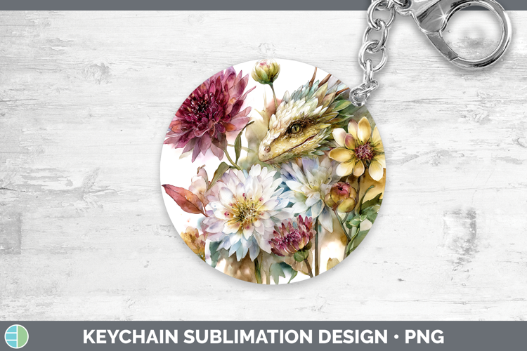 Dragon Keychain Animals Autumn Floral Sublimation Keyring D