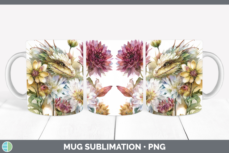 Dragon Mug Wrap Animals Autumn Floral Sublimation Coffee Cu