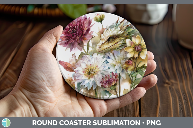 Dragon Round Coaster Animals Autumn Floral Sublimation Coas