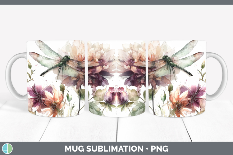 Dragonfly Mug Wrap Animals Autumn Floral Sublimation Coffee
