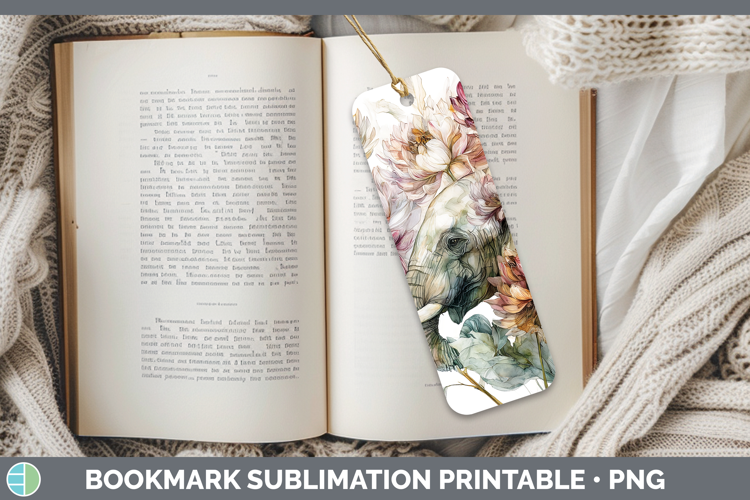 Elephant Bookmark Animals Autumn Floral Sublimation Printab