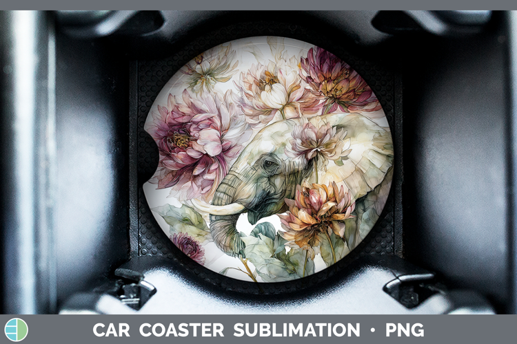 Elephant Car Coaster Animals Autumn Floral Sublimation Des