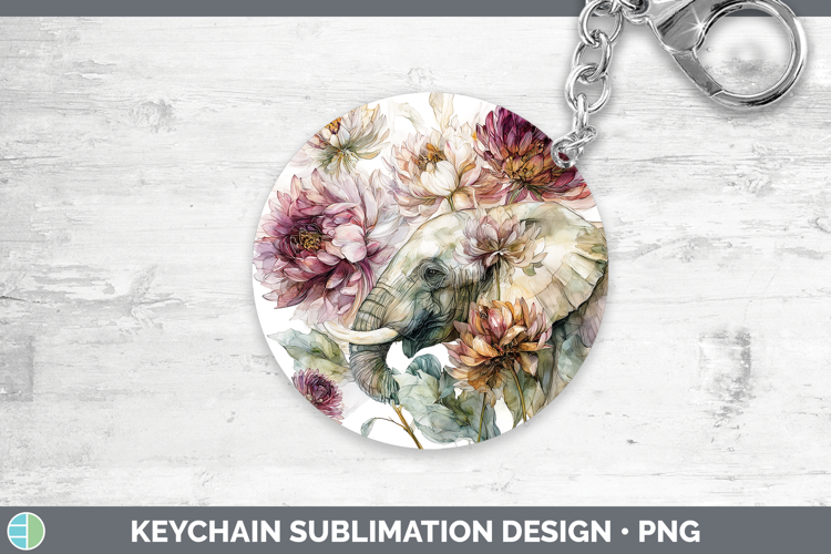 Elephant Keychain Animals Autumn Floral Sublimation Keyring