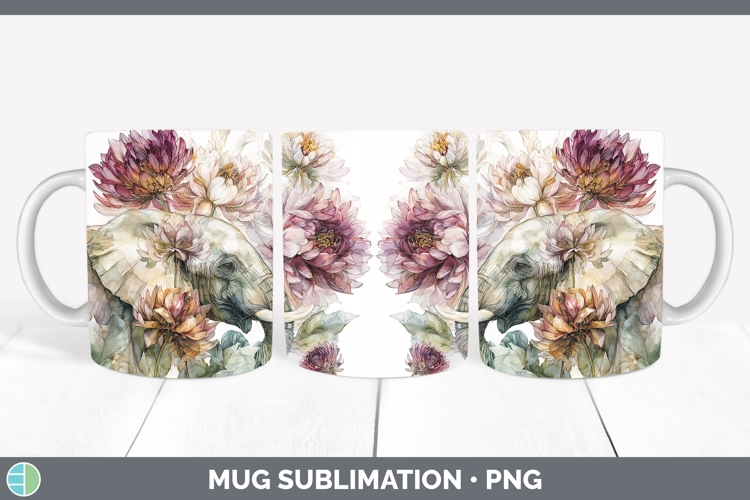 Elephant Mug Wrap Animals Autumn Floral Sublimation Coffee