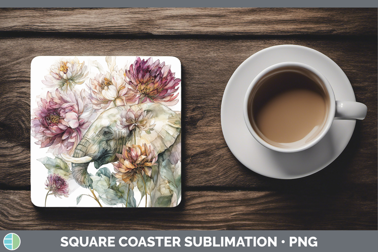 Elephant Square Coaster Animals Autumn Floral Sublimation C