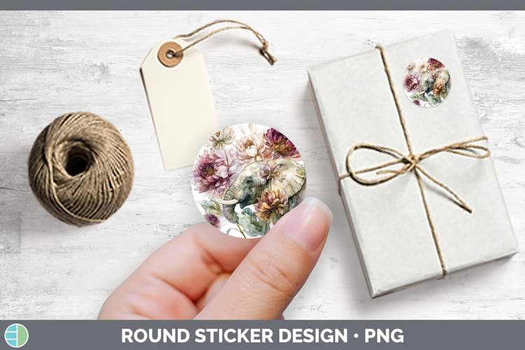 Animals Autumn Floral Elephant Stickers | Round Labels Desi