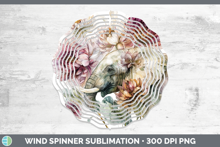 Elephant Wind Spinner Animals Autumn Floral Sublimation Spi