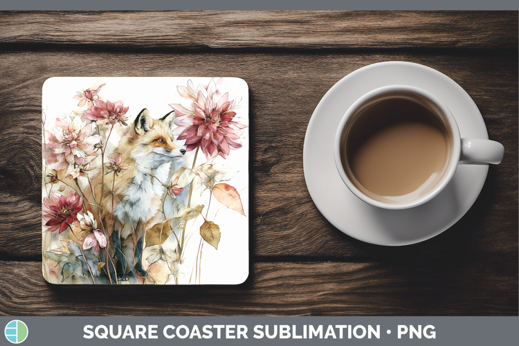 Fox Square Coaster Animals Autumn Floral Sublimation Coaste