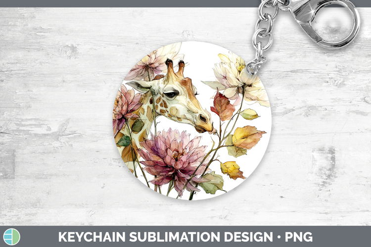 Giraffe Keychain Animals Autumn Floral Sublimation Keyring