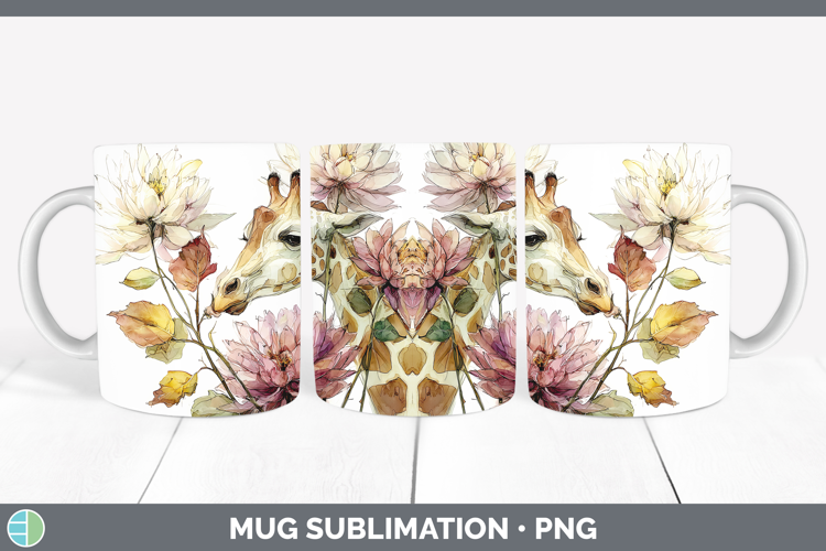 Giraffe Mug Wrap Animals Autumn Floral Sublimation Coffee C