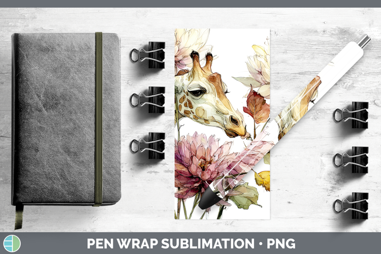 Giraffe Pen Wrap Animals Autumn Floral Sublimation Pen Desi