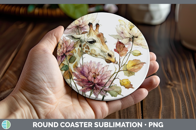 Giraffe Round Coaster Animals Autumn Floral Sublimation Coa