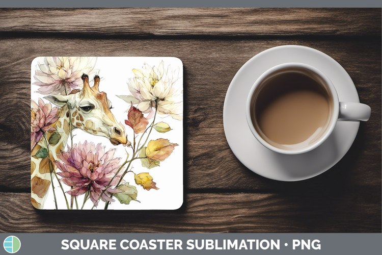 Giraffe Square Coaster Animals Autumn Floral Sublimation Co