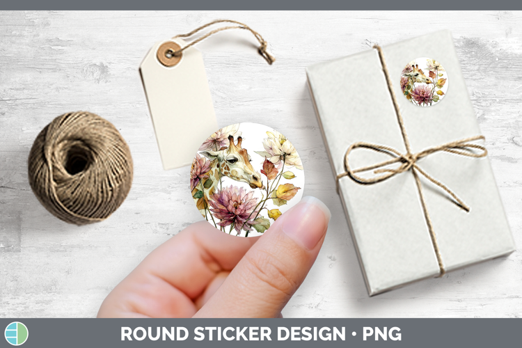 Animals Autumn Floral Giraffe Stickers | Round Labels Desig
