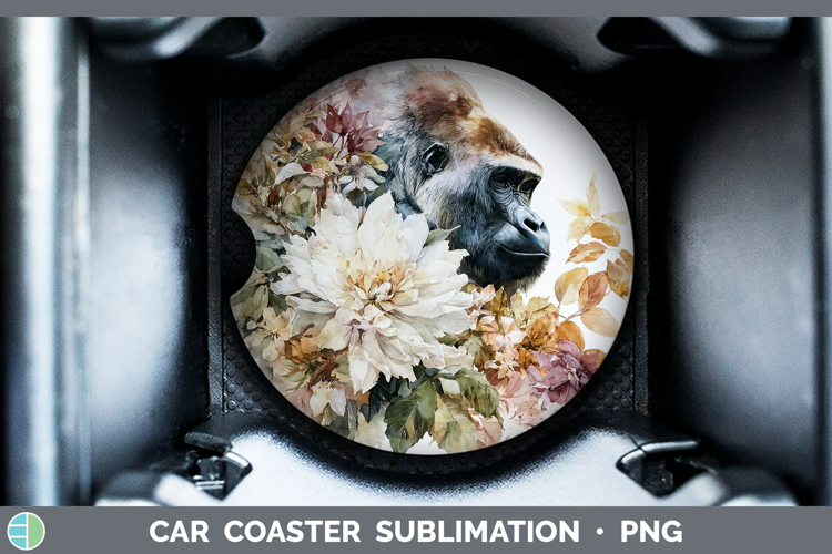 Gorilla Car Coaster Animals Autumn Floral Sublimation Desi