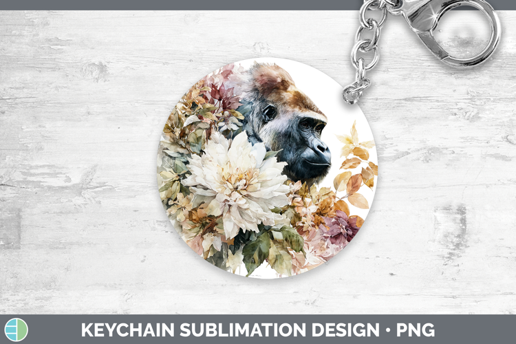 Gorilla Keychain Animals Autumn Floral Sublimation Keyring