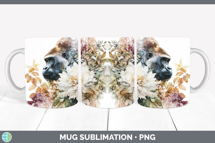 Gorilla Mug Wrap Animals Autumn Floral Sublimation Coffee C
