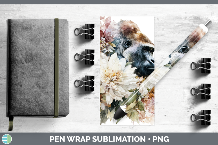 Gorilla Pen Wrap Animals Autumn Floral Sublimation Pen Desi