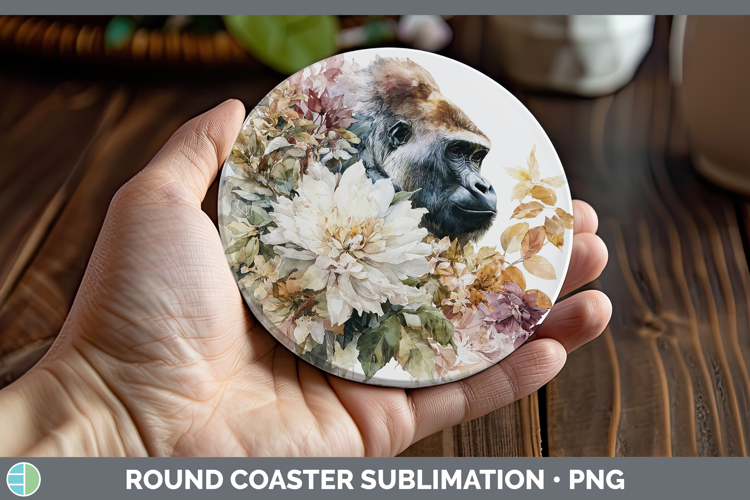Gorilla Round Coaster Animals Autumn Floral Sublimation Coa