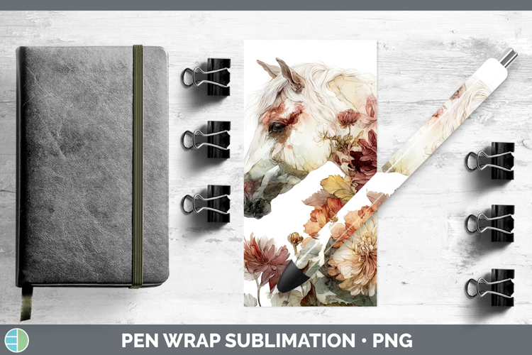 Horse Pen Wrap Animals Autumn Floral Sublimation Pen Design