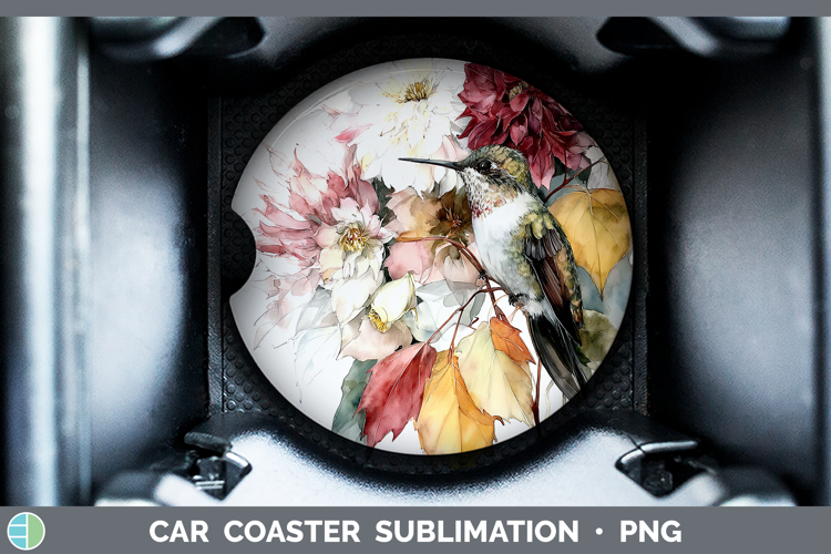 Hummingbird Car Coaster Animals Autumn Floral Sublimation