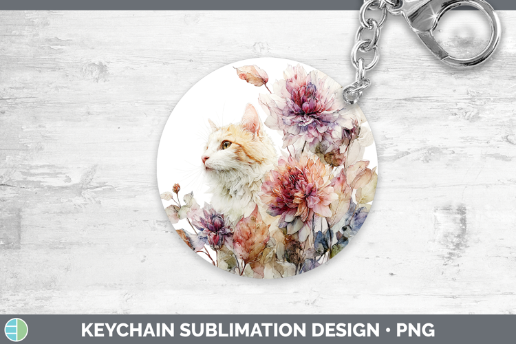 Kitten Keychain Animals Autumn Floral Sublimation Keyring D