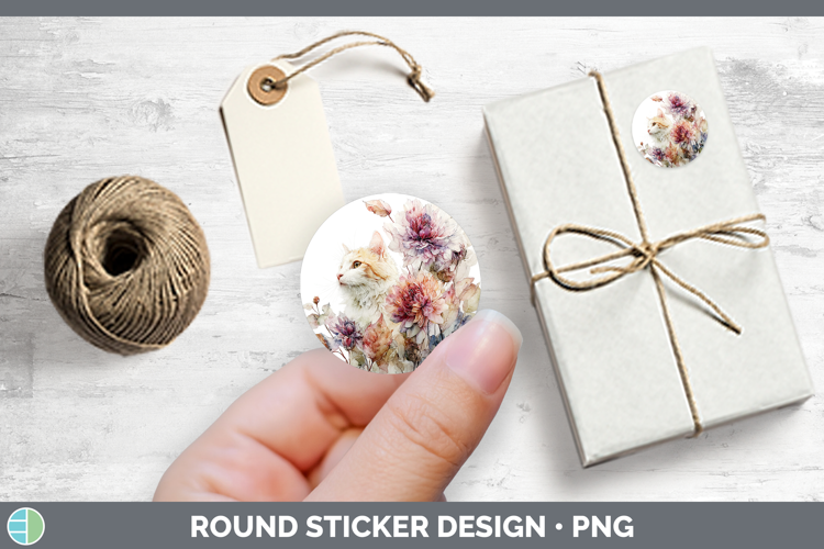 Animals Autumn Floral Kitten Stickers | Round Labels Design