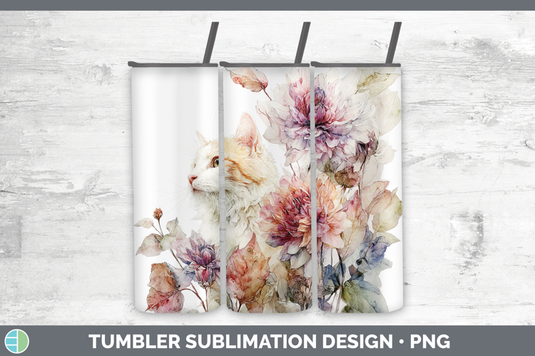 Kitten Tumbler Animals Autumn Floral Sublimation 20 oz Skin