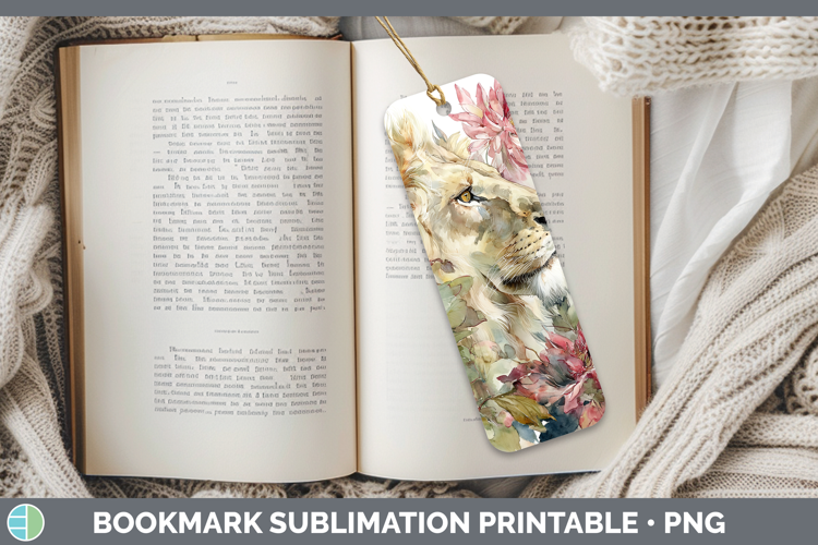 Lion Bookmark Animals Autumn Floral Sublimation Printable D