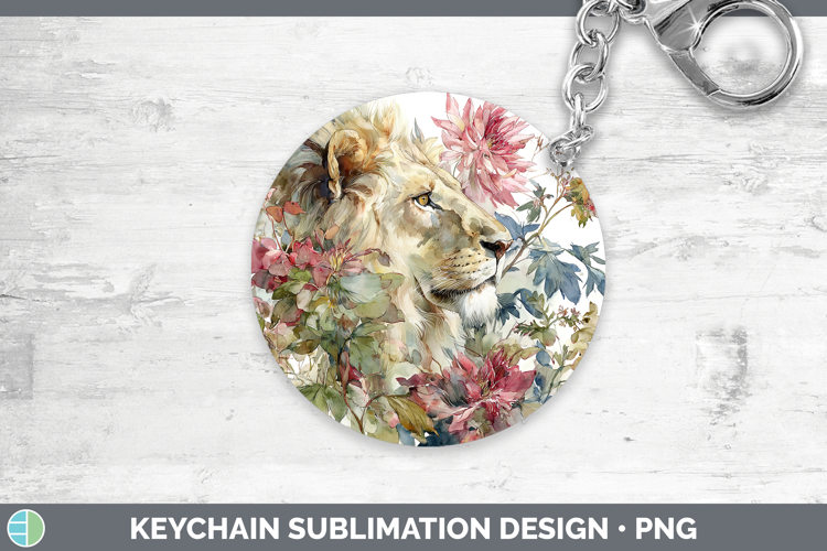 Lion Keychain Animals Autumn Floral Sublimation Keyring Des