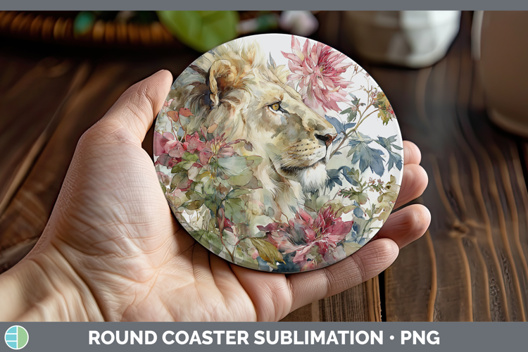 Lion Round Coaster Animals Autumn Floral Sublimation Coaste