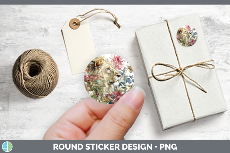 Animals Autumn Floral Lion Stickers | Round Labels Designs