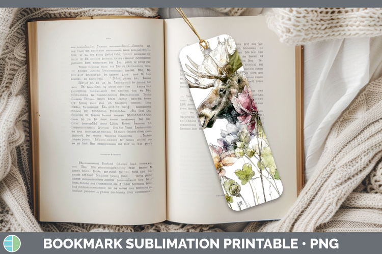 Moose Bookmark Animals Autumn Floral Sublimation Printable