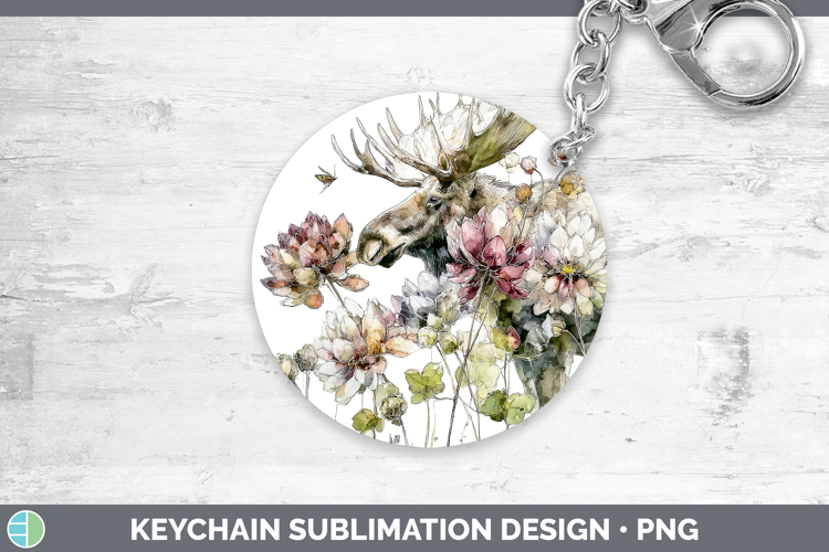 Moose Keychain Animals Autumn Floral Sublimation Keyring De