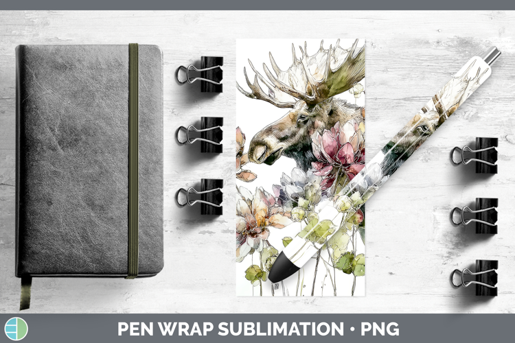 Moose Pen Wrap Animals Autumn Floral Sublimation Pen Design