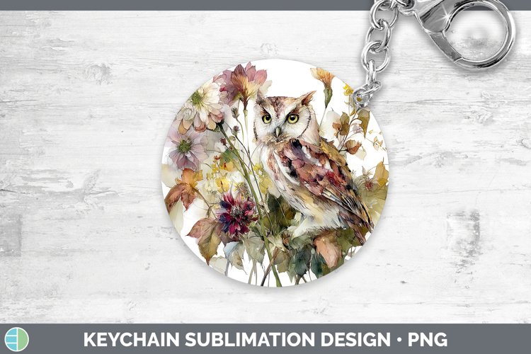 Owl Keychain Animals Autumn Floral Sublimation Keyring Desi