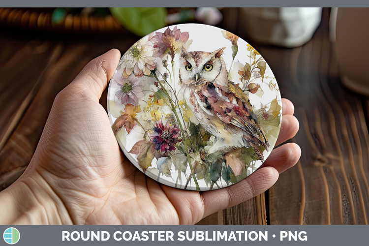 Owl Round Coaster Animals Autumn Floral Sublimation Coaster