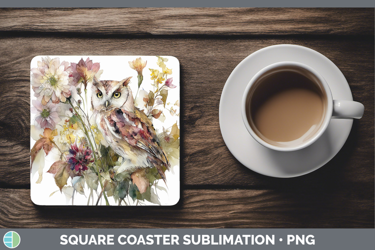 Owl Square Coaster Animals Autumn Floral Sublimation Coaste