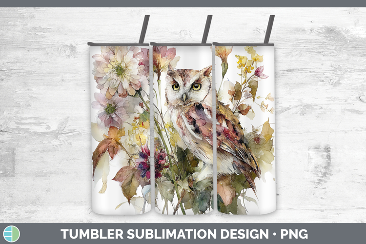 Owl Tumbler Animals Autumn Floral Sublimation 20 oz Skinny