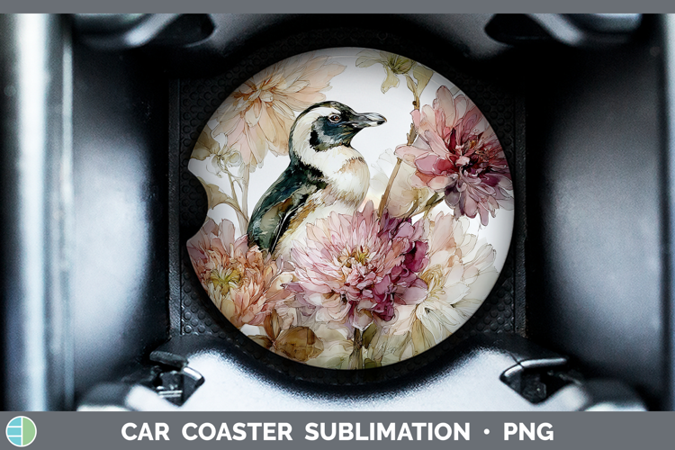 Penguin Car Coaster Animals Autumn Floral Sublimation Desi