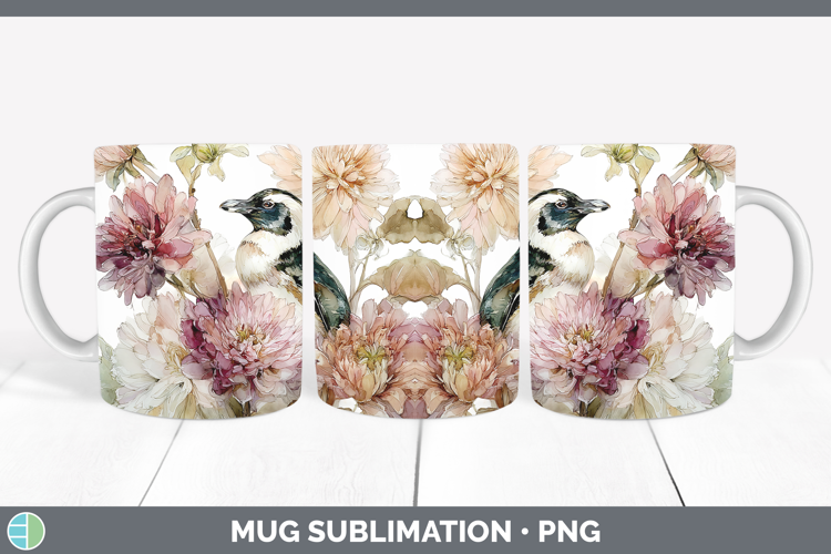 Penguin Mug Wrap Animals Autumn Floral Sublimation Coffee C
