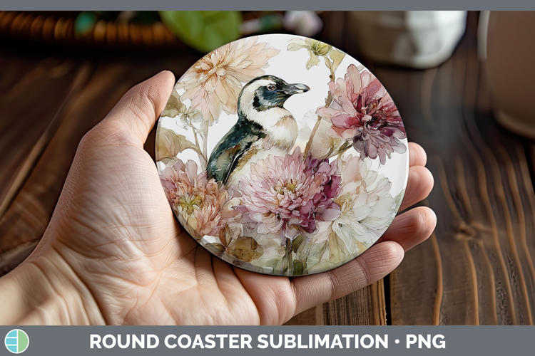 Penguin Round Coaster Animals Autumn Floral Sublimation Coa