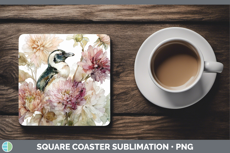Penguin Square Coaster Animals Autumn Floral Sublimation Co