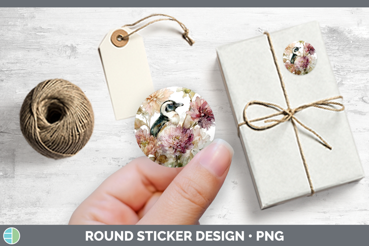 Animals Autumn Floral Penguin Stickers | Round Labels Desig