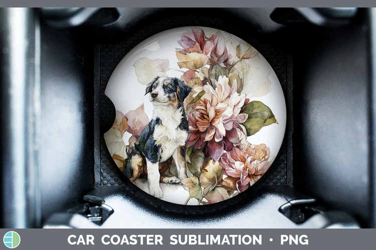 Puppy Car Coaster Animals Autumn Floral Sublimation Design